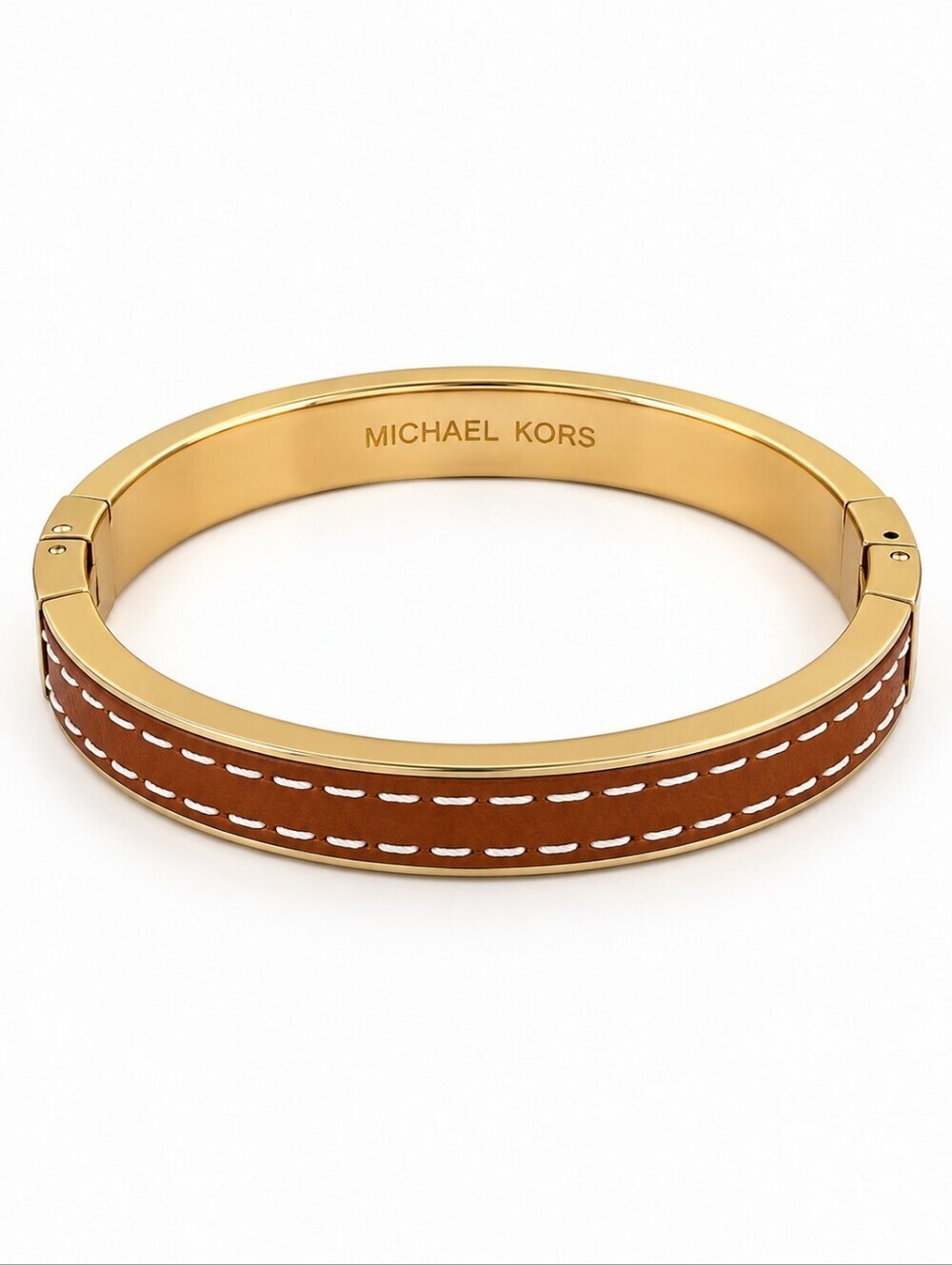 MICHAEL KORS Luggage Brown Leathet Bangle Clamper Bracelet MKJ2062